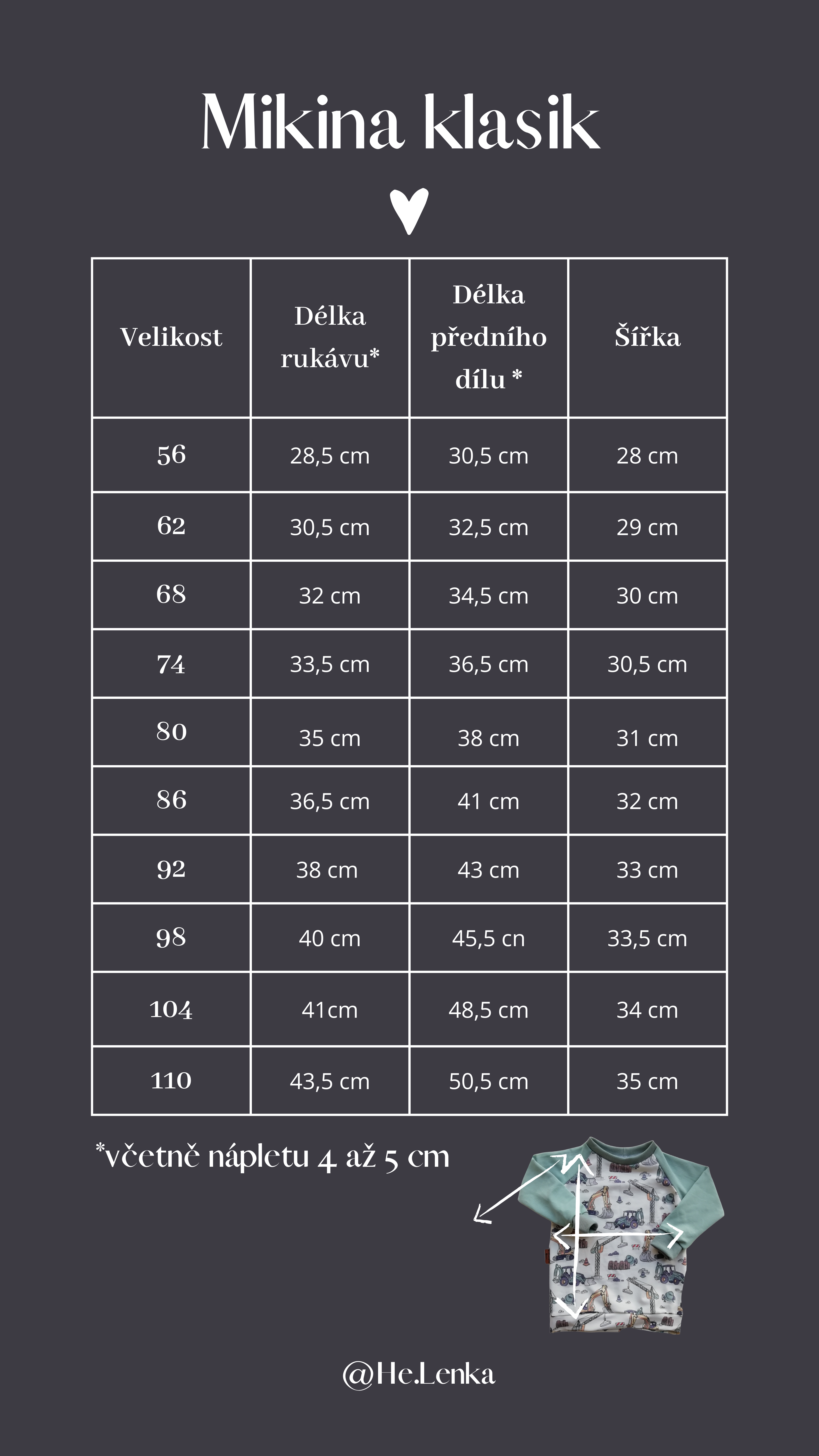 velikostní tabulka_mikina klasic